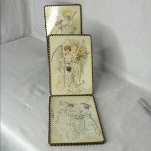 Vintage Angelic Art Plaques Chain Wall Hanging 5”x33” Baby Wedding Victorian